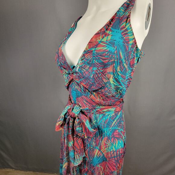 BCBGMAXAZRIA Dress 6 Leaf Print Chiffon Open Back Resort Ready - Picture 2 of 8